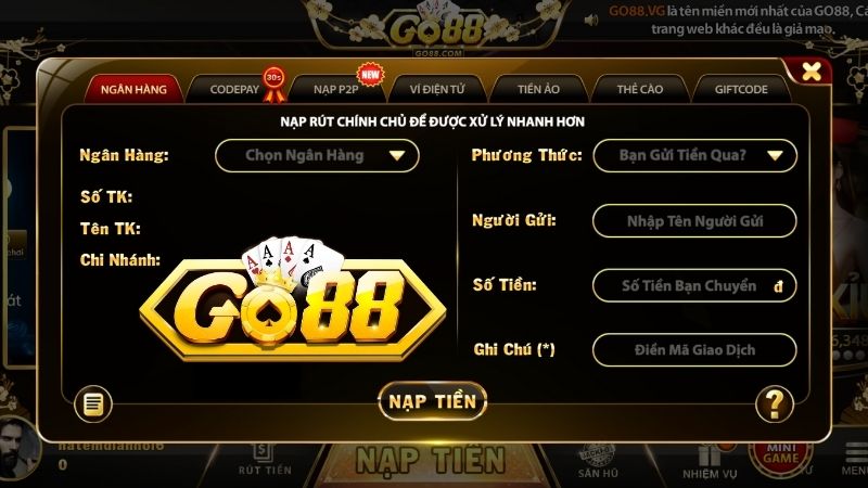 Cách nạp tiền Go88 dễ hiểu cho người mới