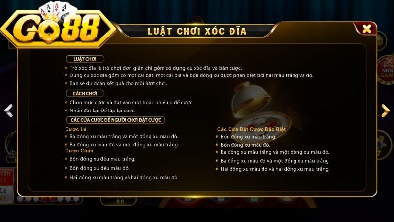Hướng dẫn luật chơi Xóc đĩa Go88 cho người mới